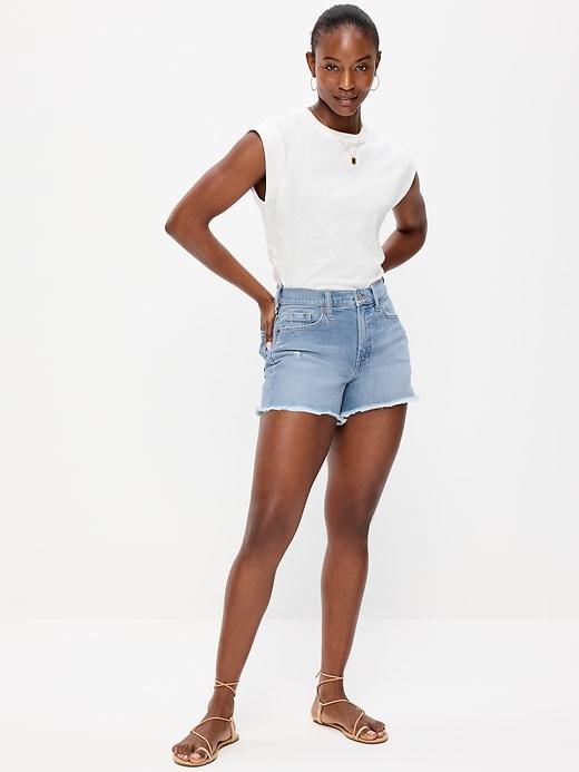 curvy high-waisted og jean cut-off shorts -- 4-inch inseam