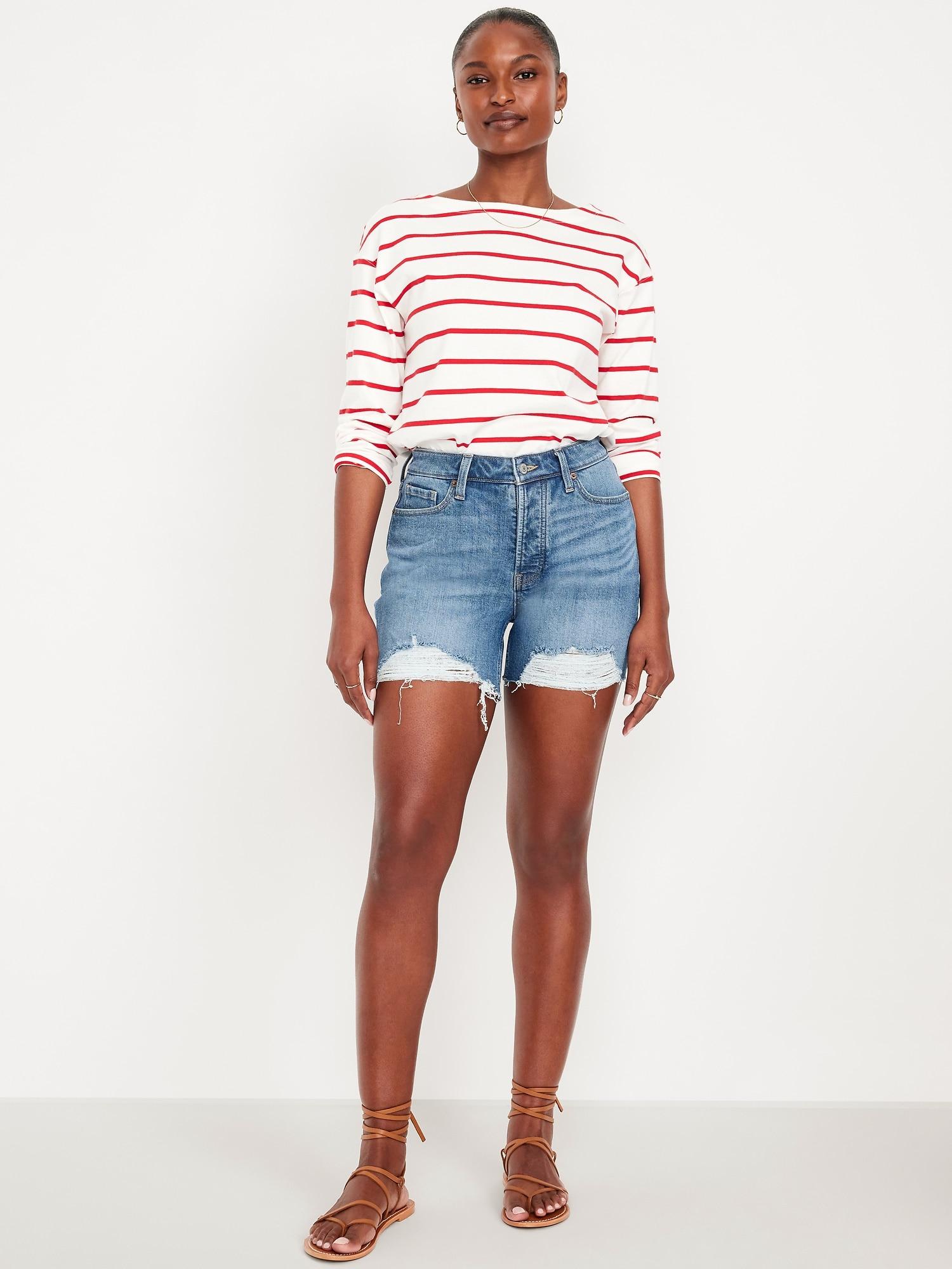 curvy high-waisted og jean cut-off shorts -- 5-inch inseam