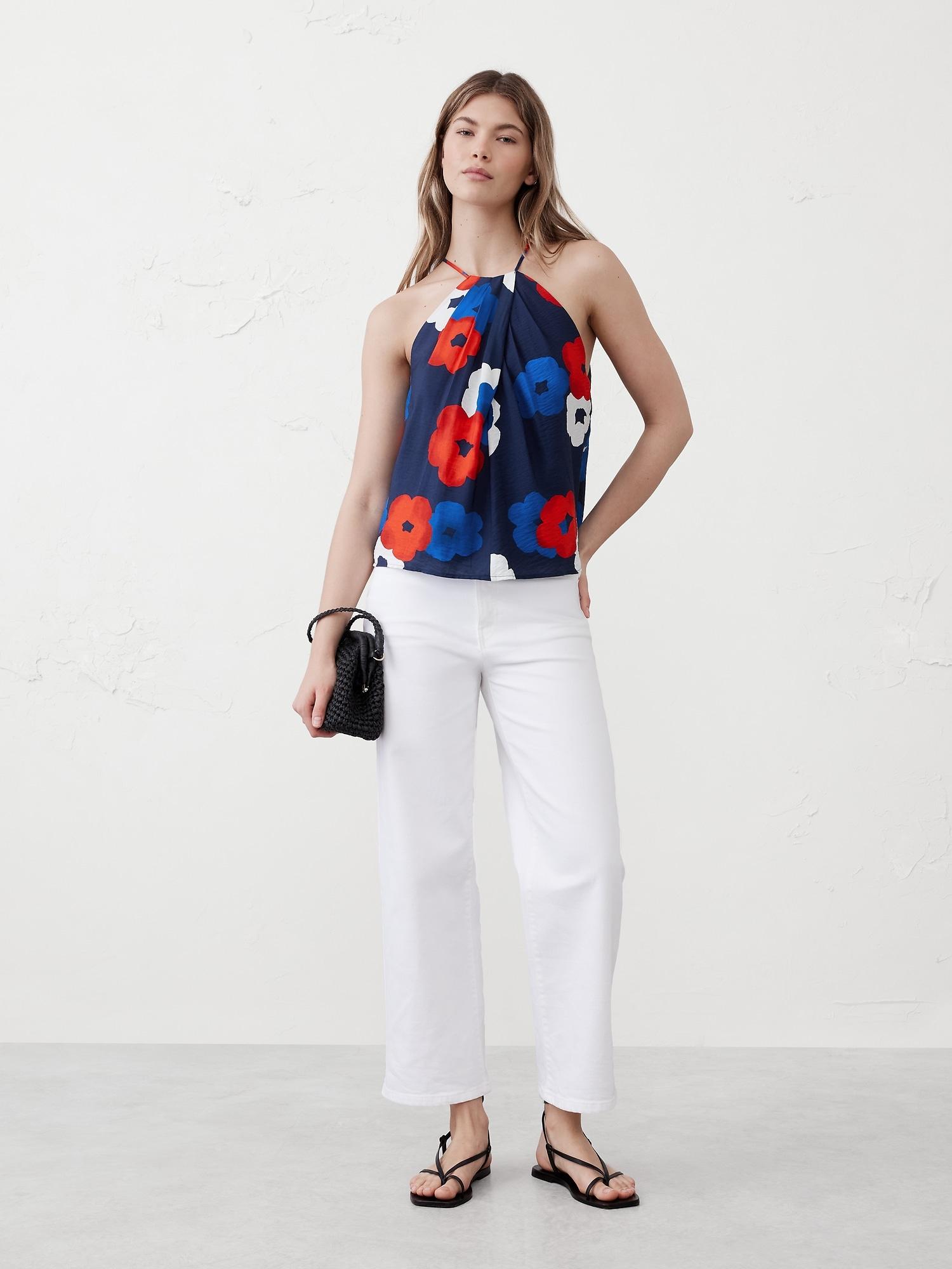 cut-in pleated halter top