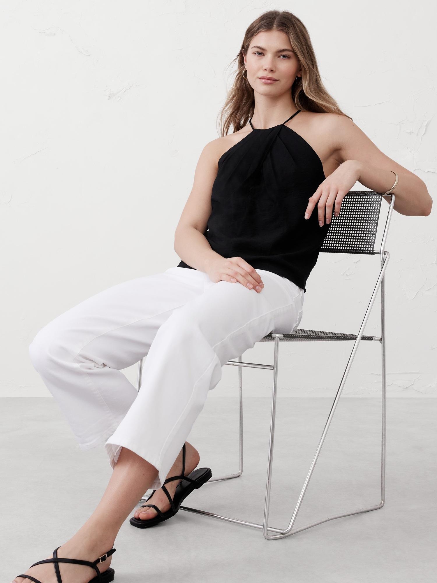 cut-in pleated halter top