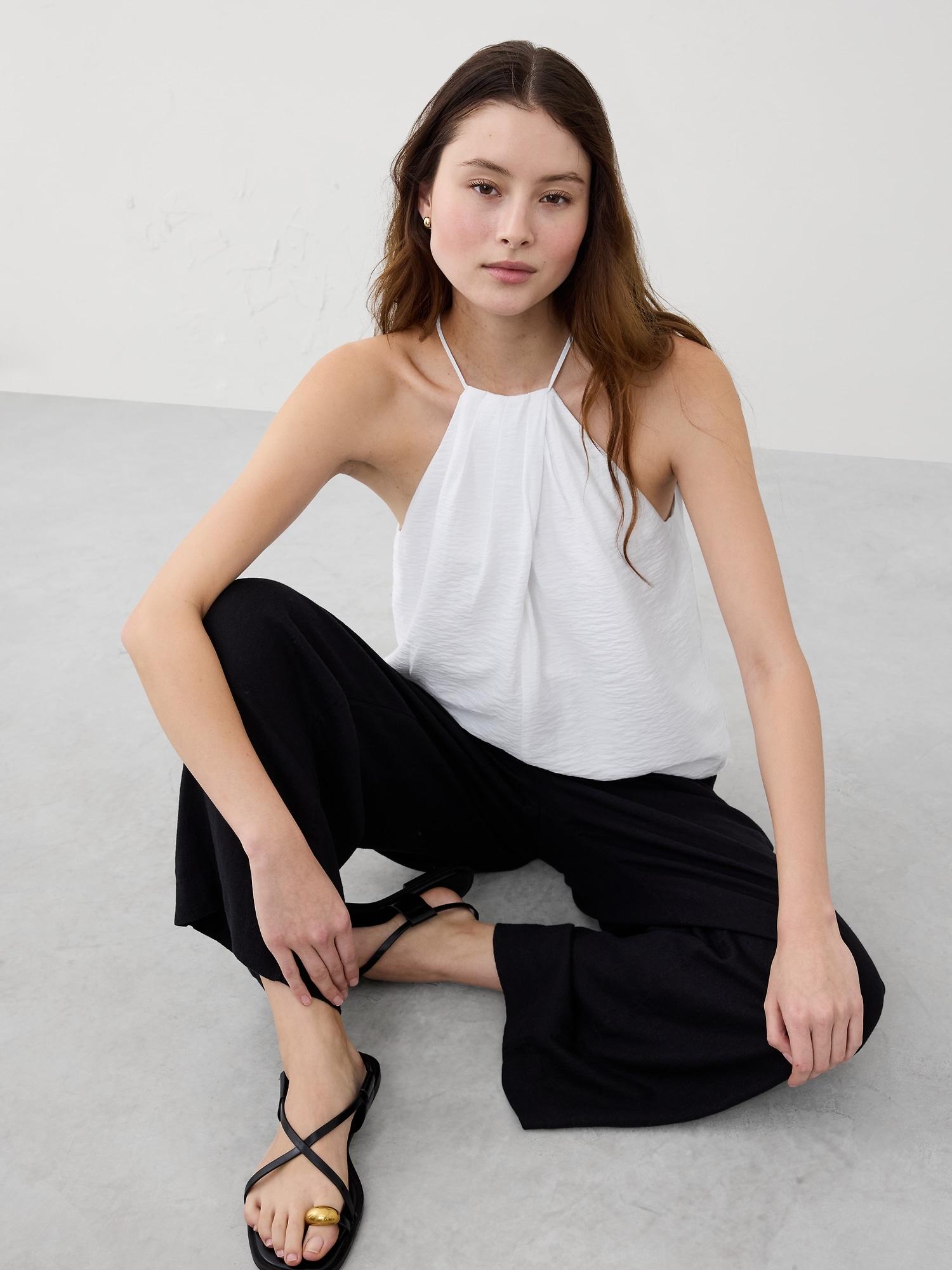 cut-in pleated halter top