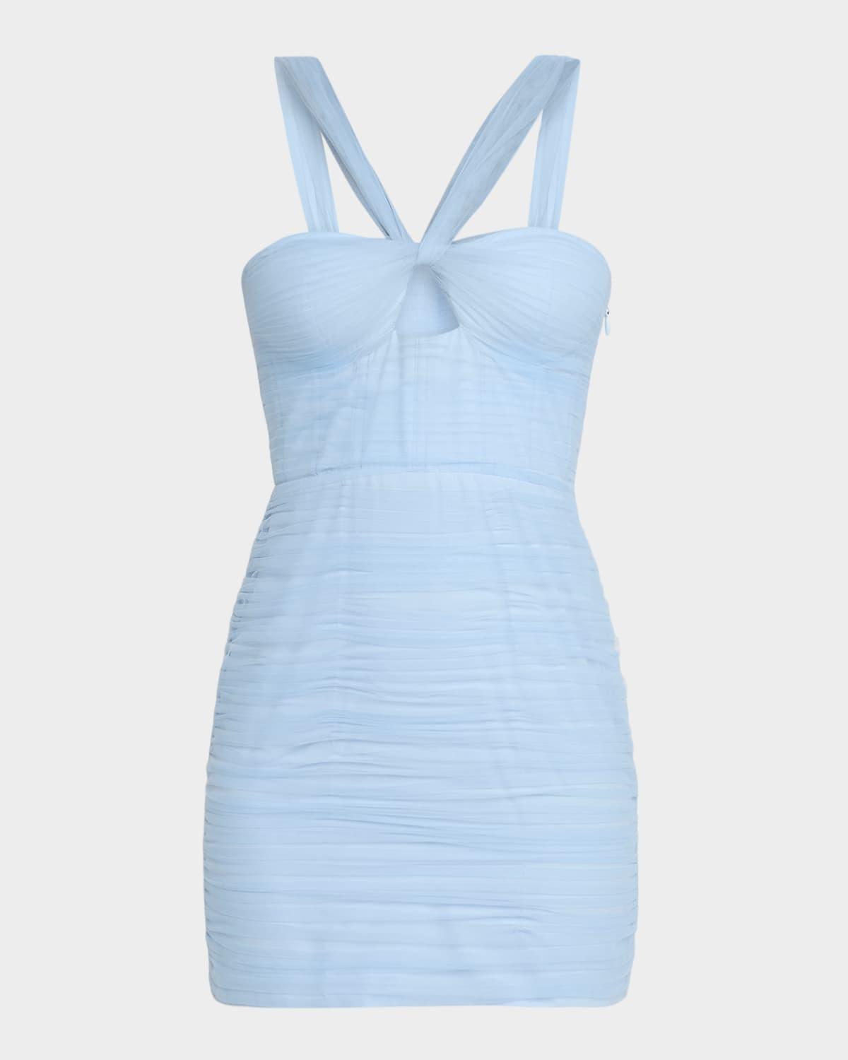 cutout pleated tulle mini dress