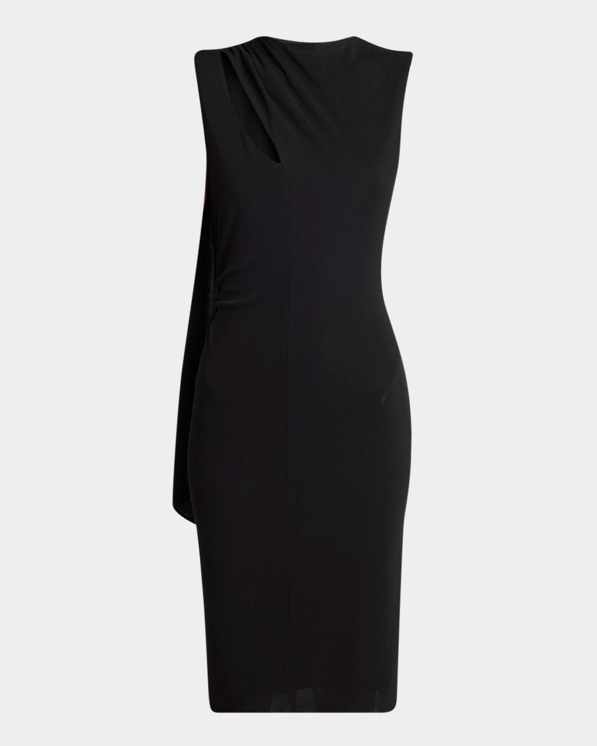 cutout shoulder-drape viscose crepe jersey cocktail dress