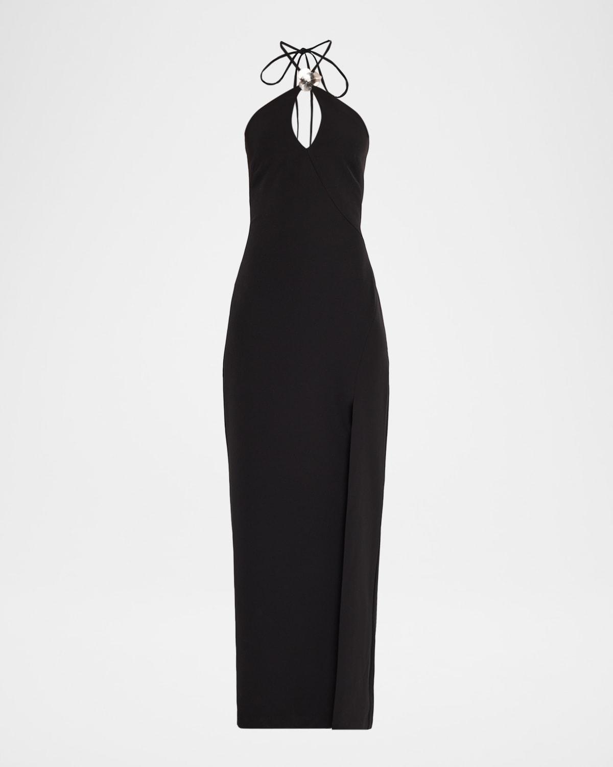cutout side-slit column halter gown
