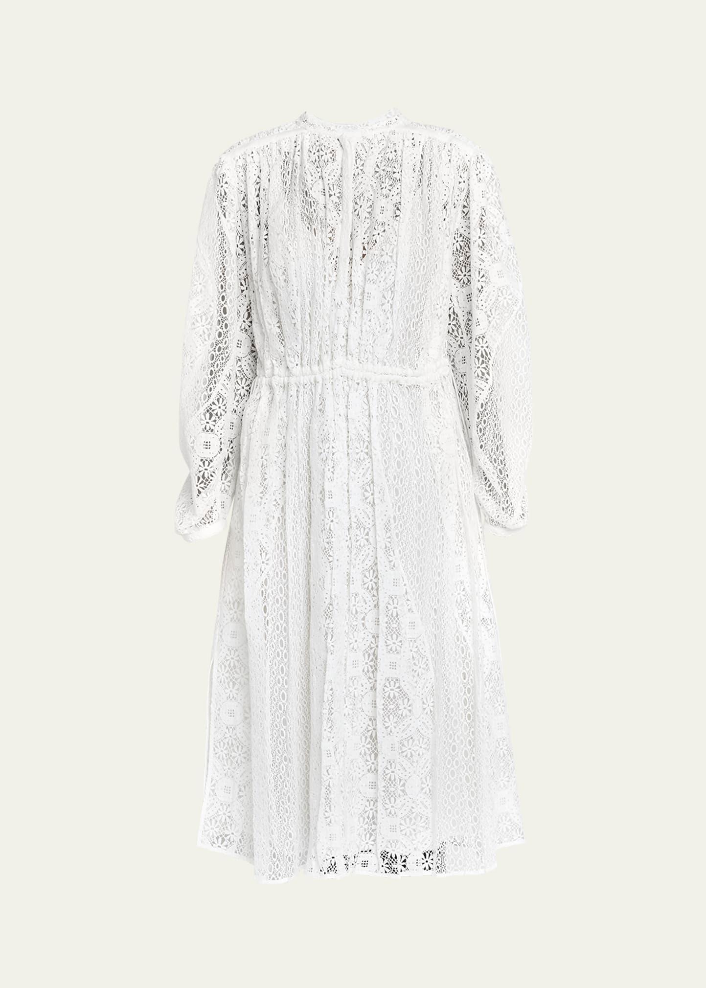 cutwork lace pleated midi dress