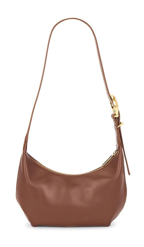 cuyana mini celestia bag in burgundy.
