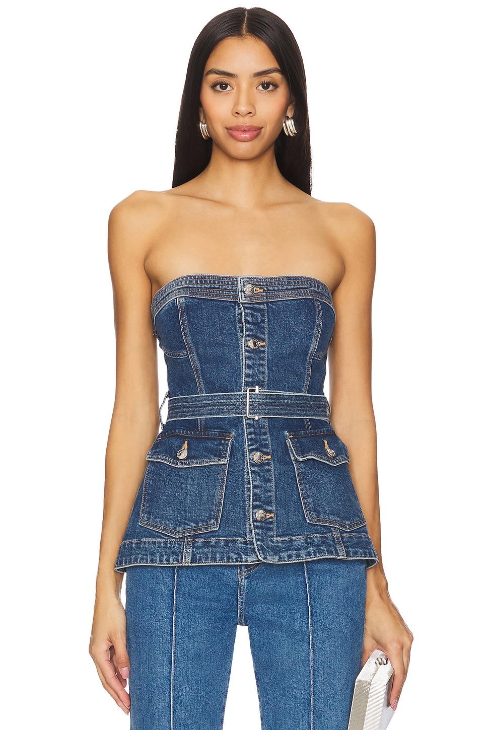 cyan belted bustier top