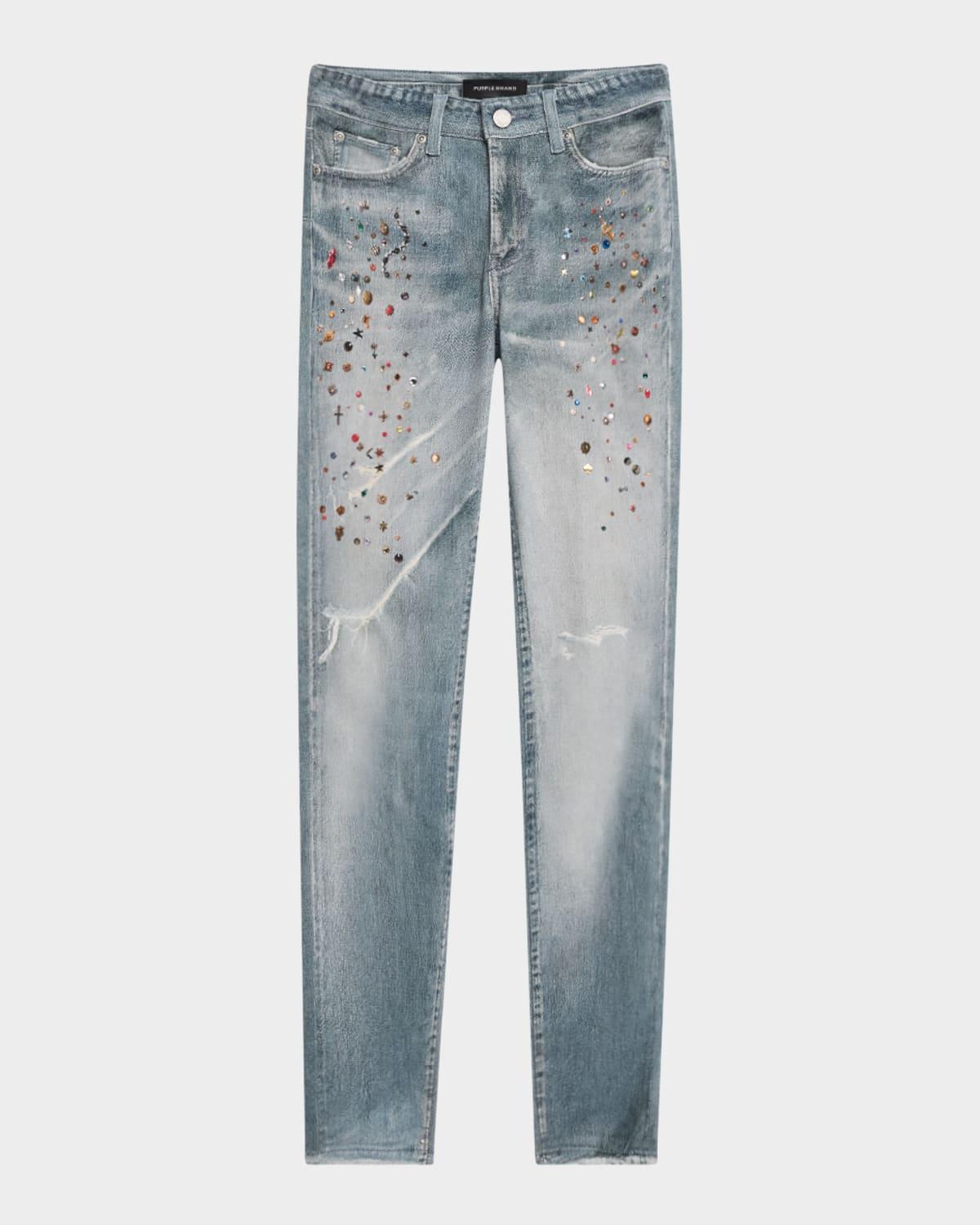 cyanine jewel-print skinny jeans