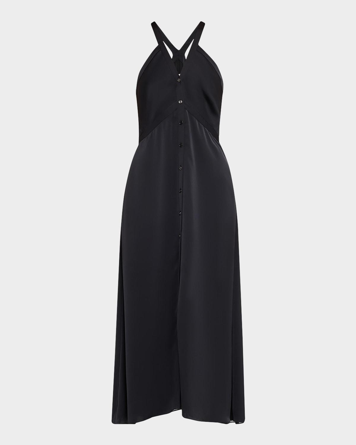 cynthia satin button-front dress