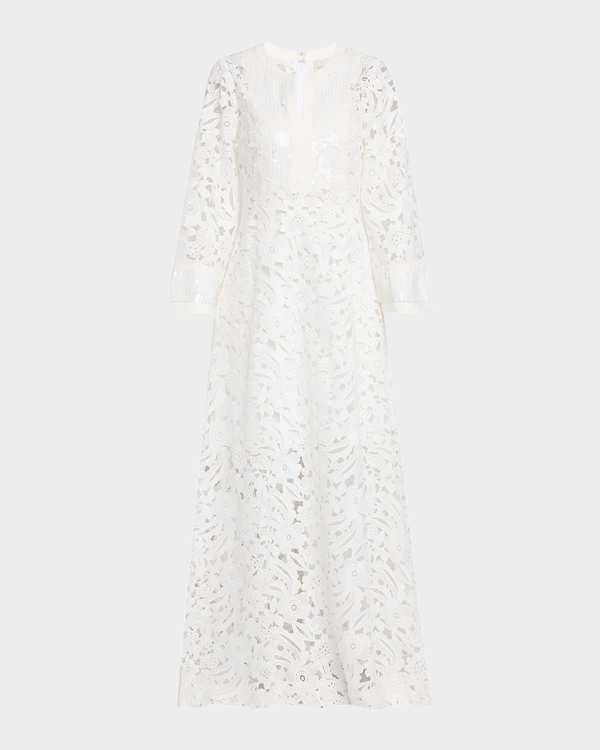 cynthia sequin-embellished floral lace gown