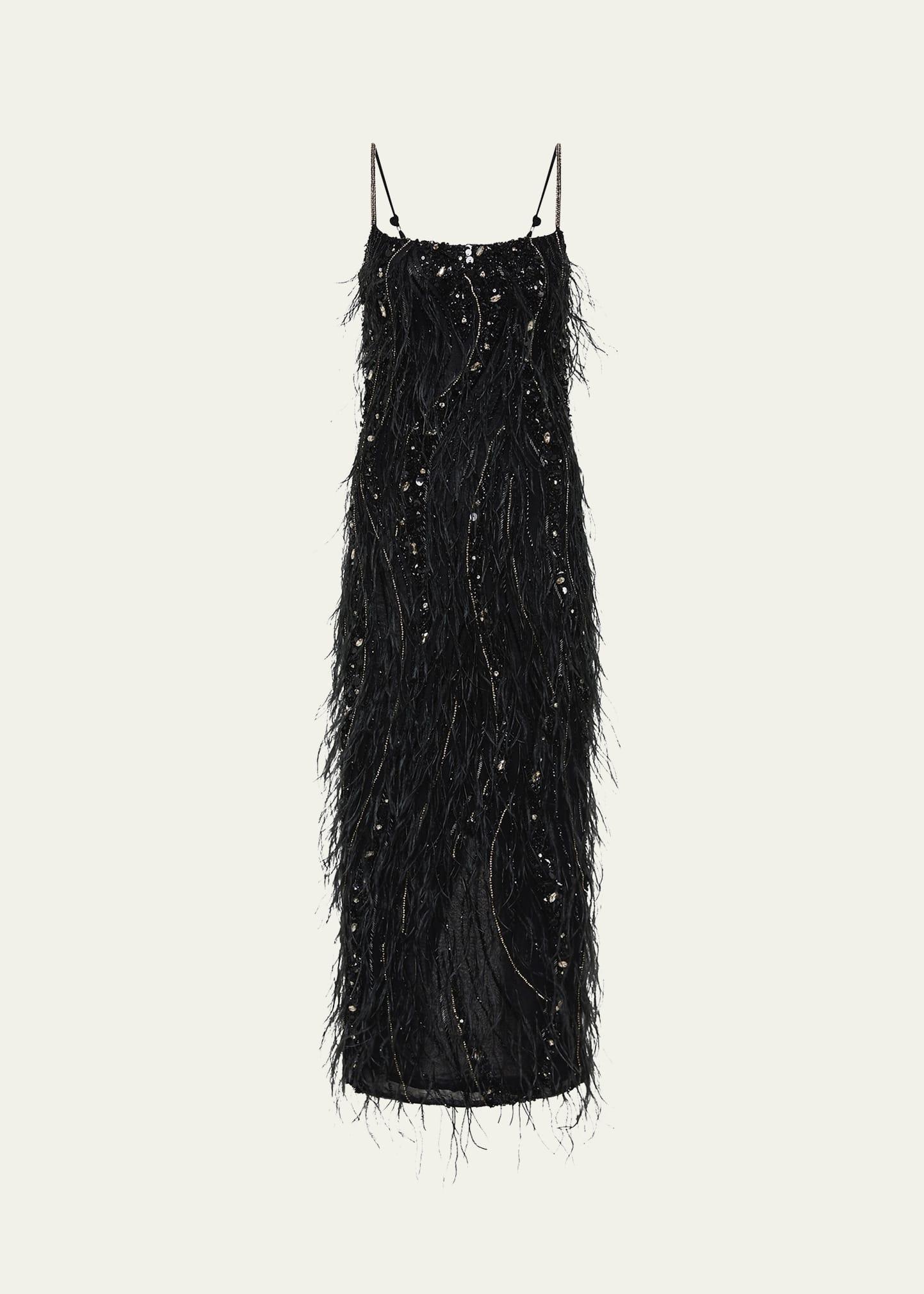 cynthia sequined midi feathered dress