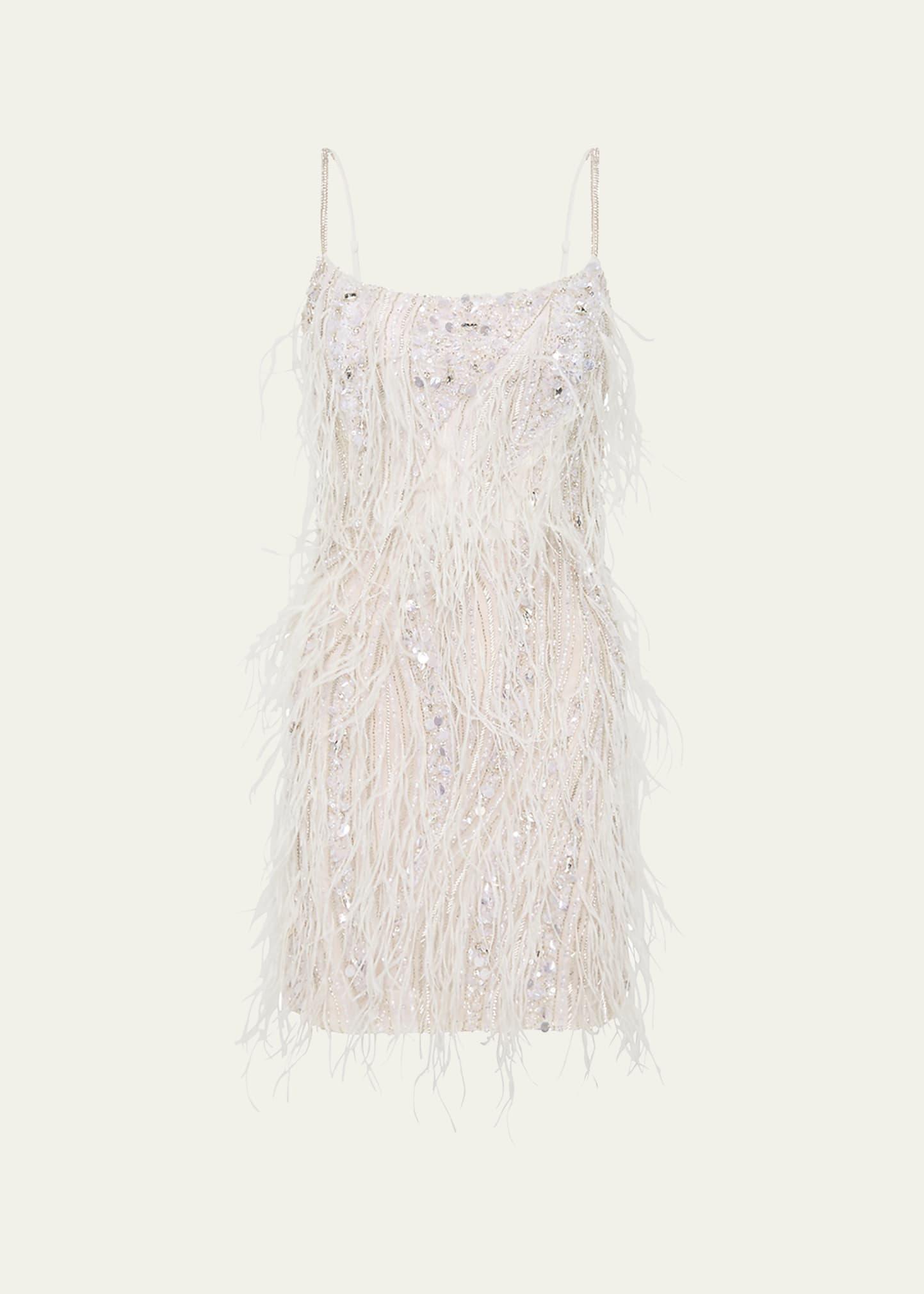 cynthia sequined mini feathered dress