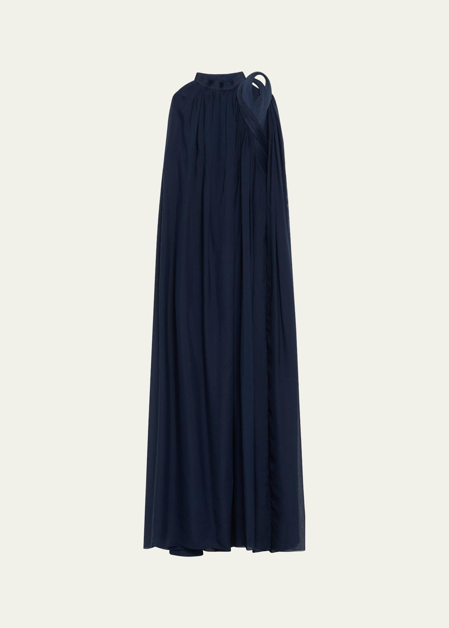 cypress sculpted silk chiffon cape gown