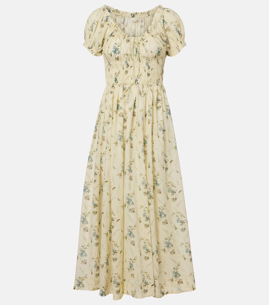 dôen ashlynn gathered floral cotton midi dress