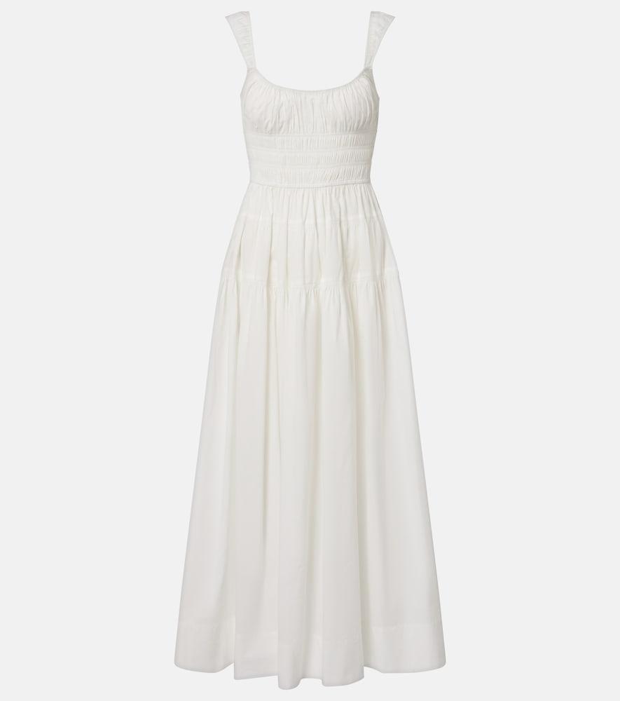 dôen clover shirred cotton poplin midi dress