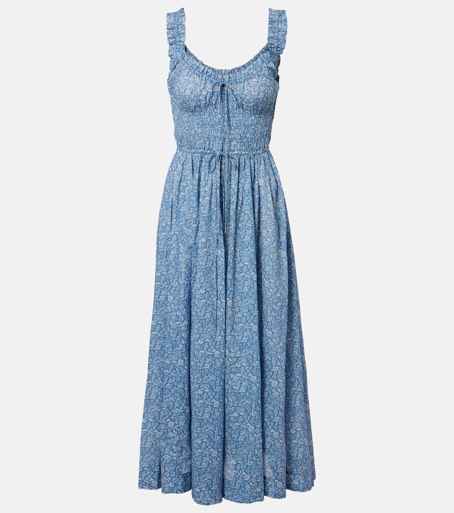 dôen emmarretta floral shirred voile midi dress