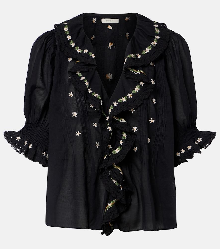 dôen hettie floral embroidered ruffled cotton blouse