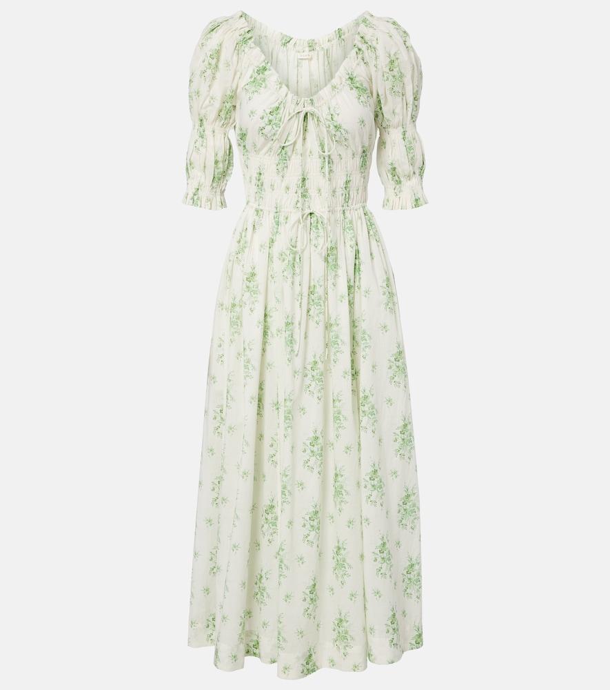 dôen ischia gathered floral cotton midi dress