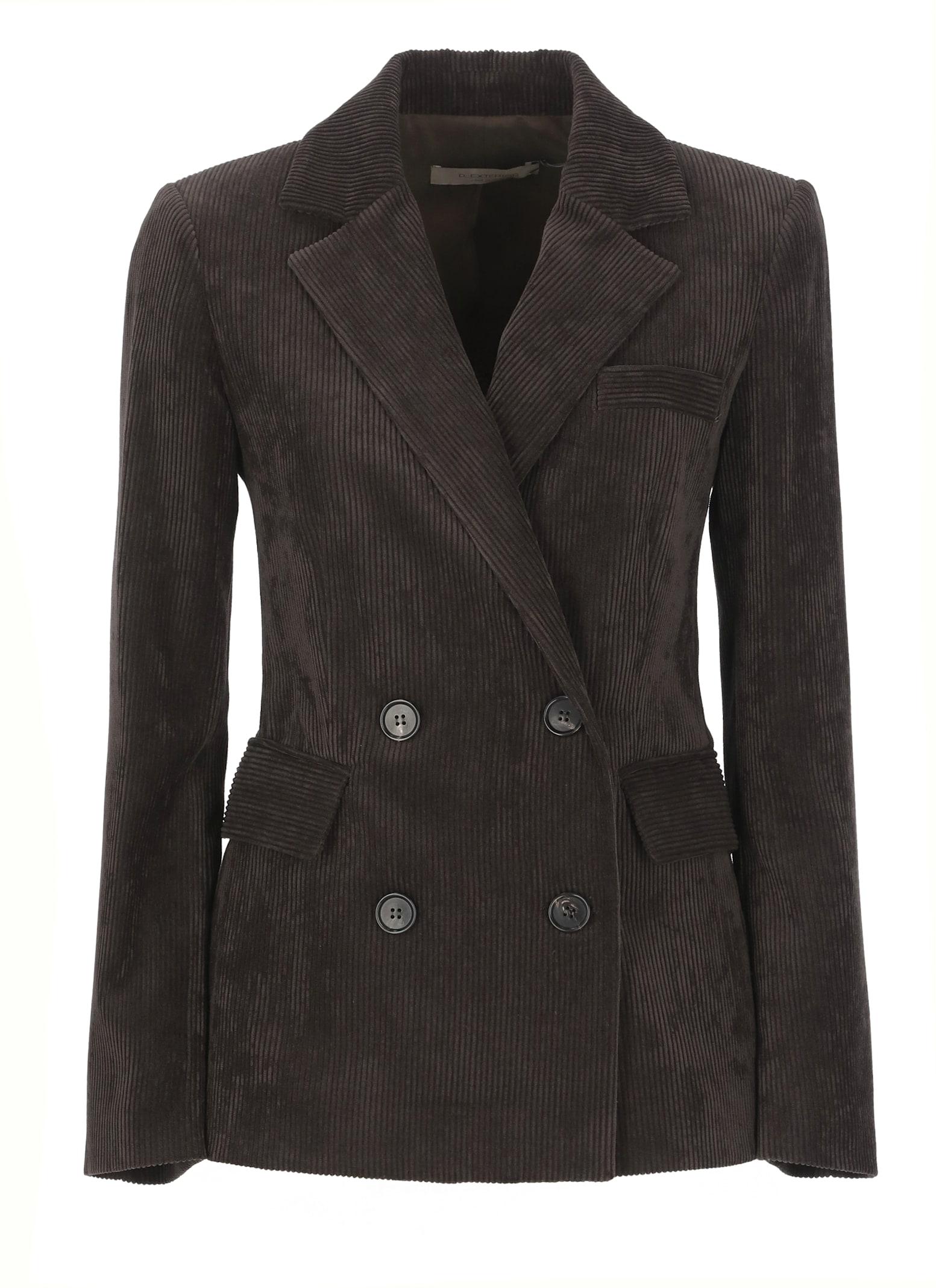 d. exterior corduroy double breasted blazer