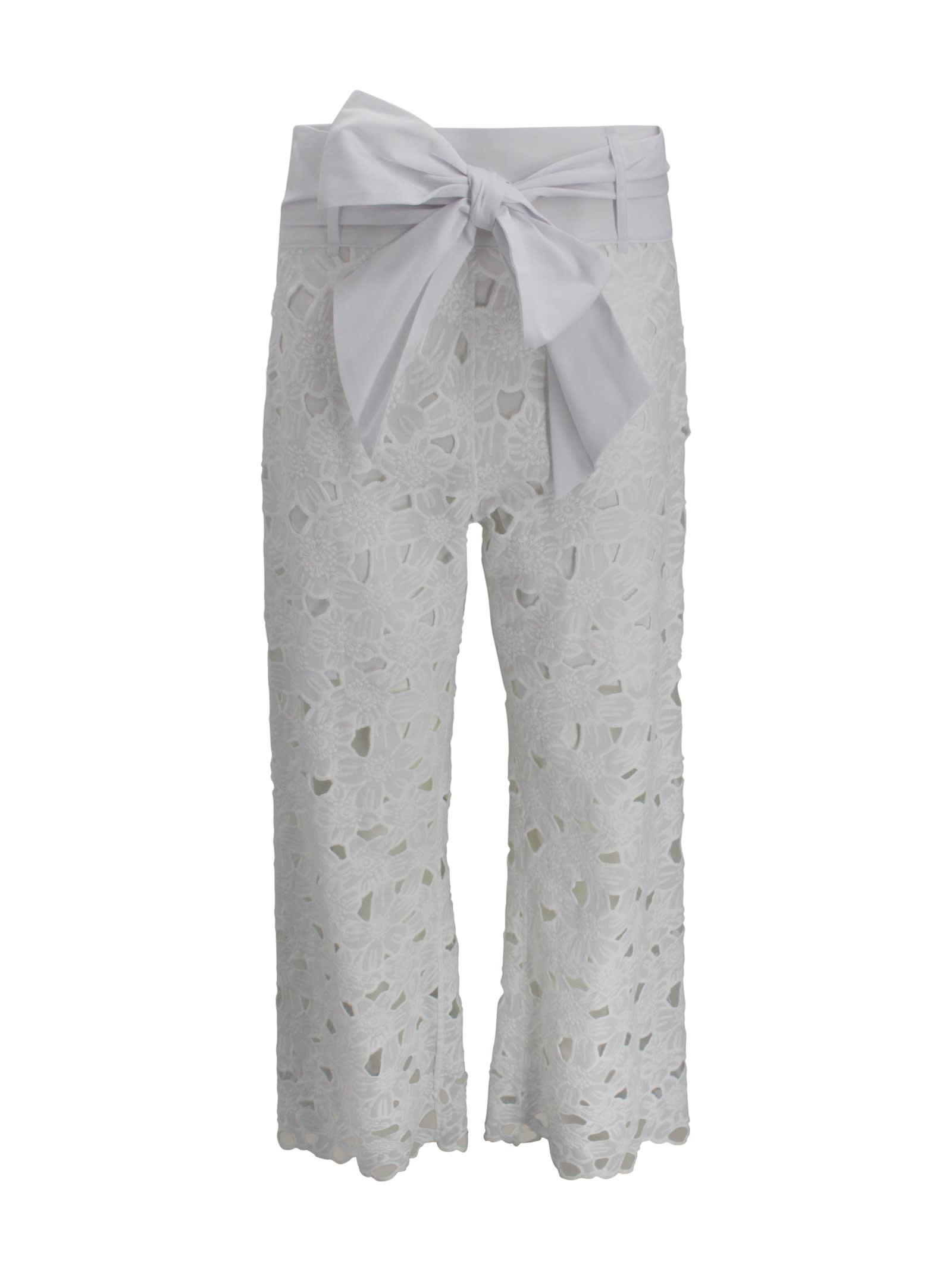 d. exterior embroidered sangallo cotton trousers