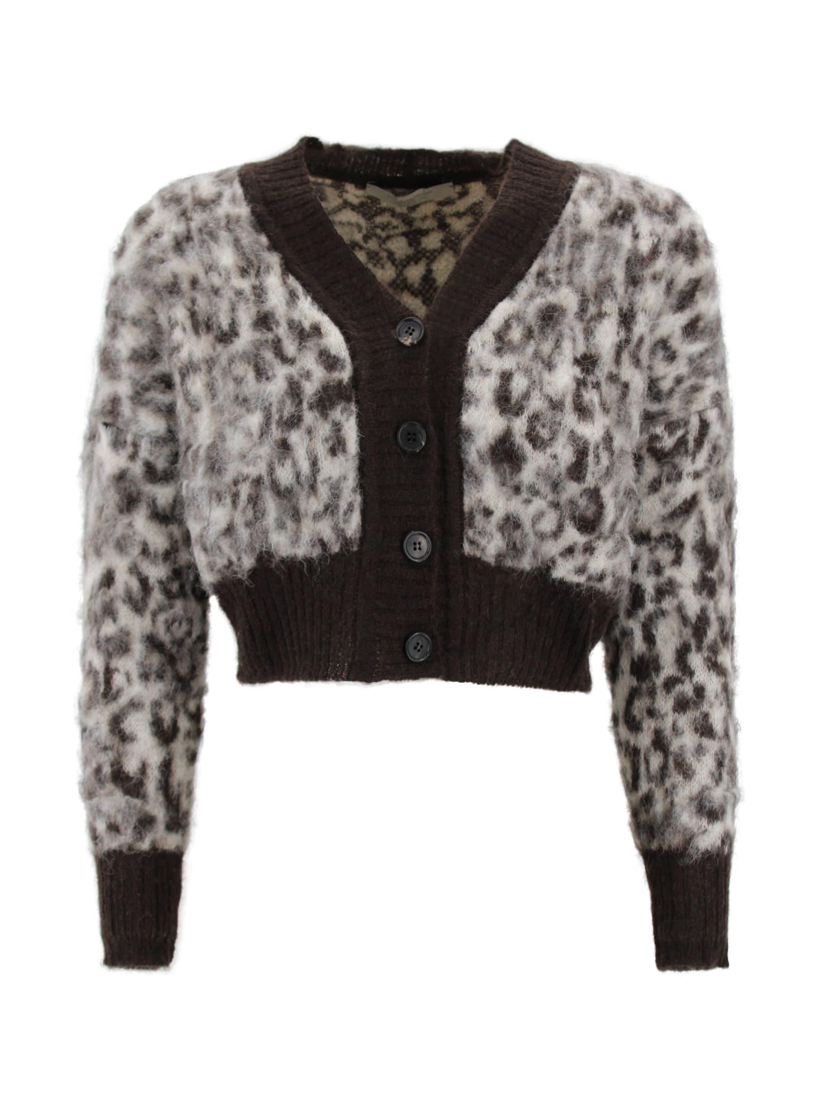 d. exterior short animal print cardigan