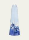 daelia sequin floral-print halter maxi dress