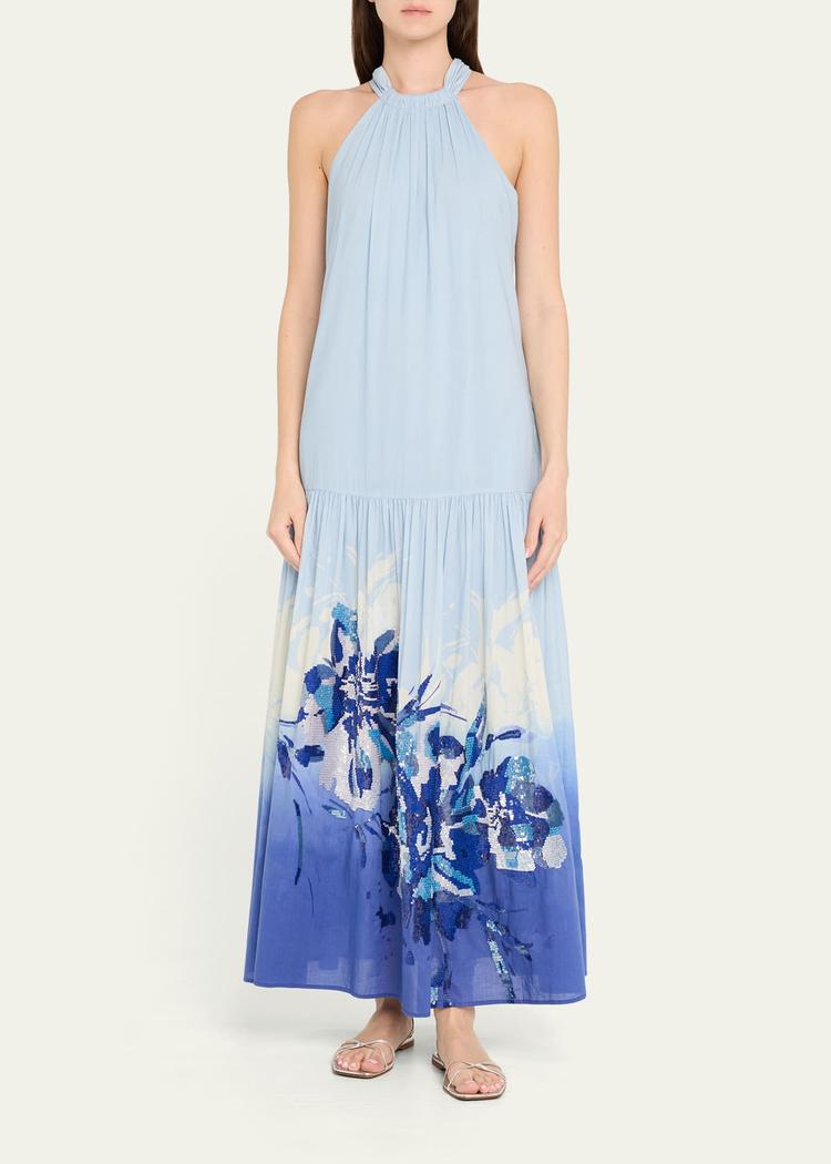 daelia sequin floral-print halter maxi dress