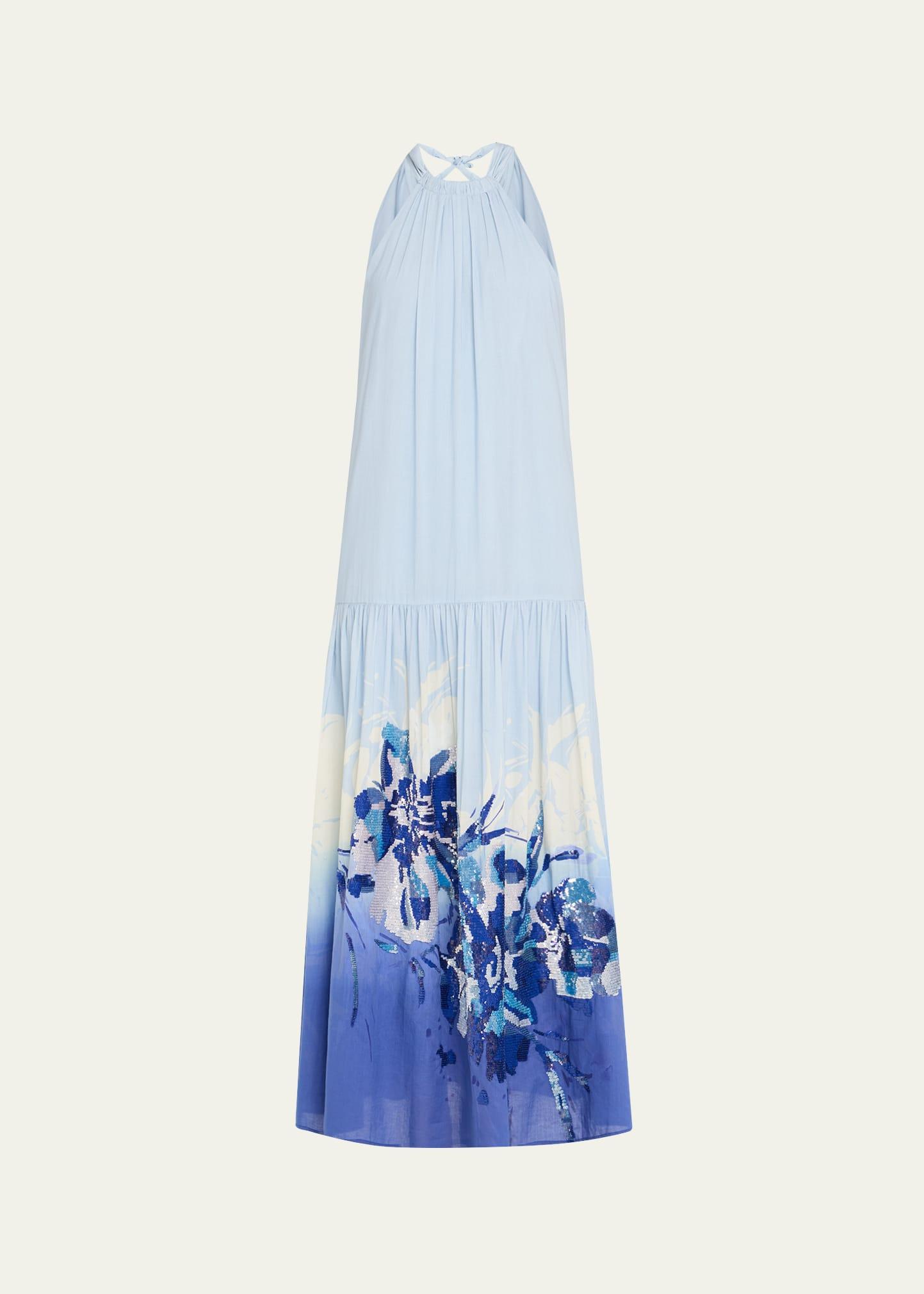 daelia sequin floral-print halter maxi dress