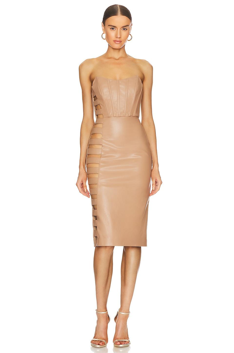 daena faux leather midi dress
