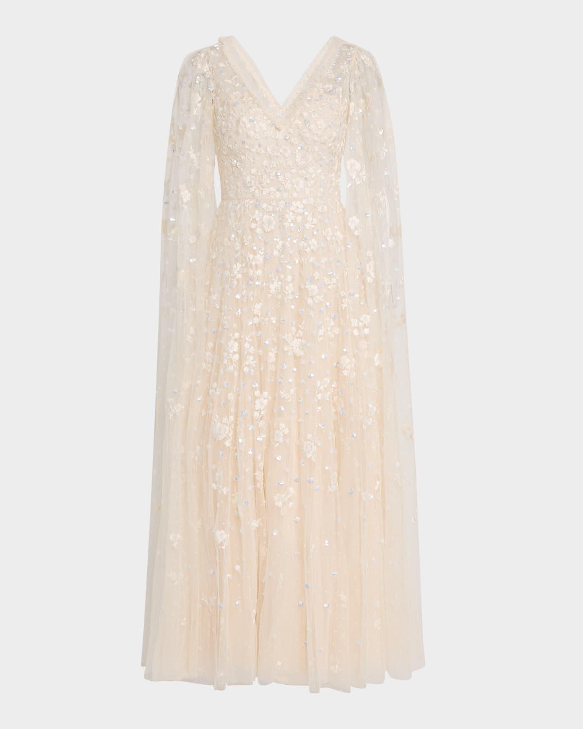 dahlia ditsy sequin embroidered ankle gown