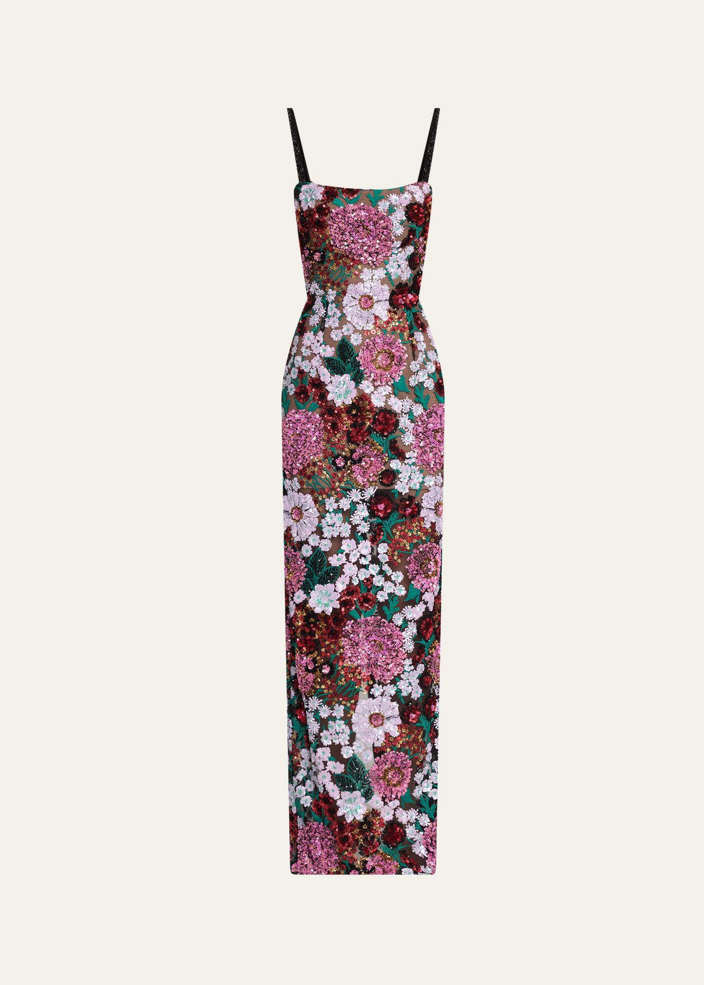 dahlia floral sequin column gown
