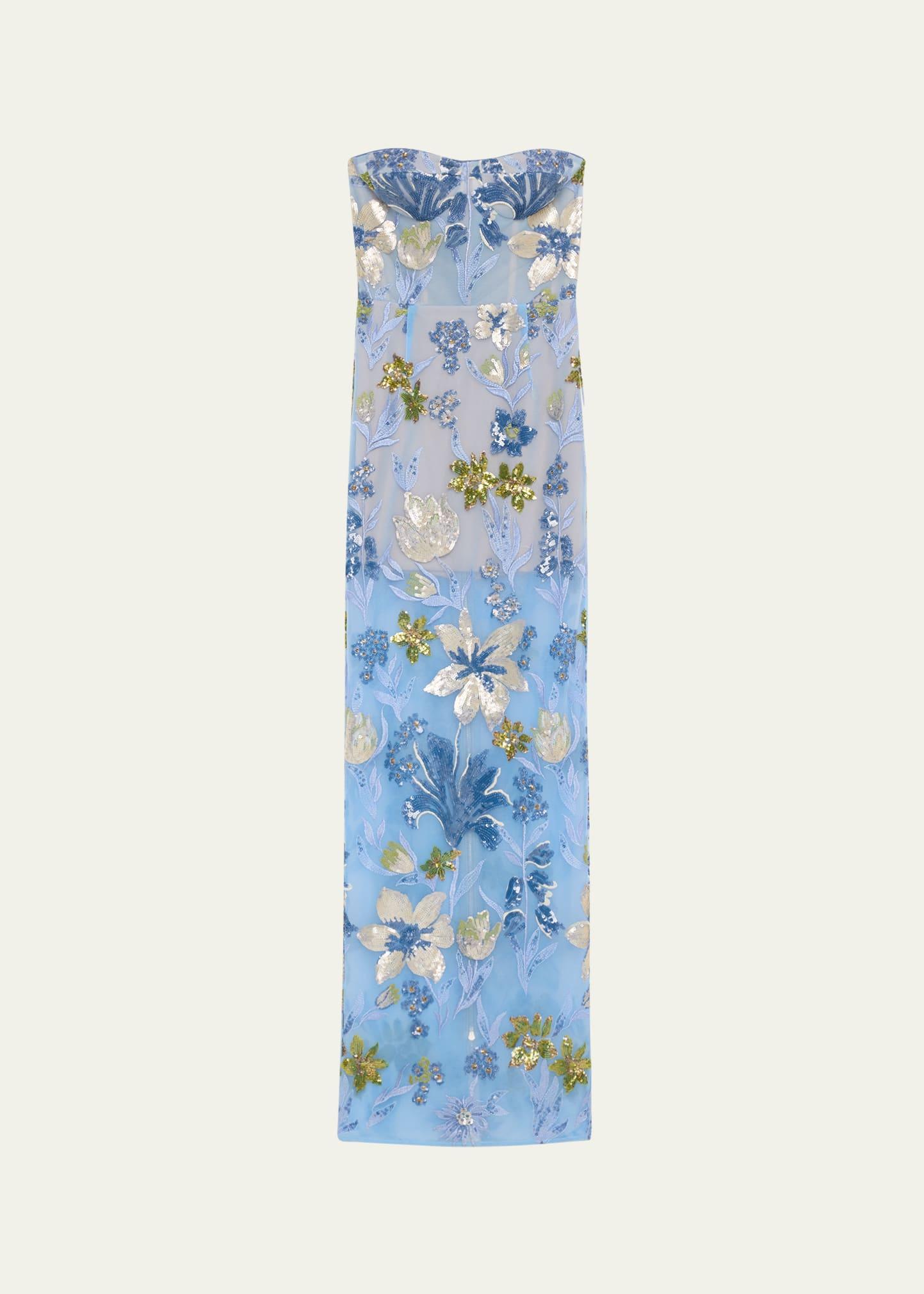 dahlia sequin floral column gown