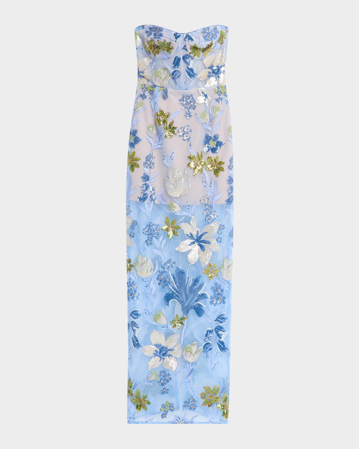 dahlia sequin floral column gown
