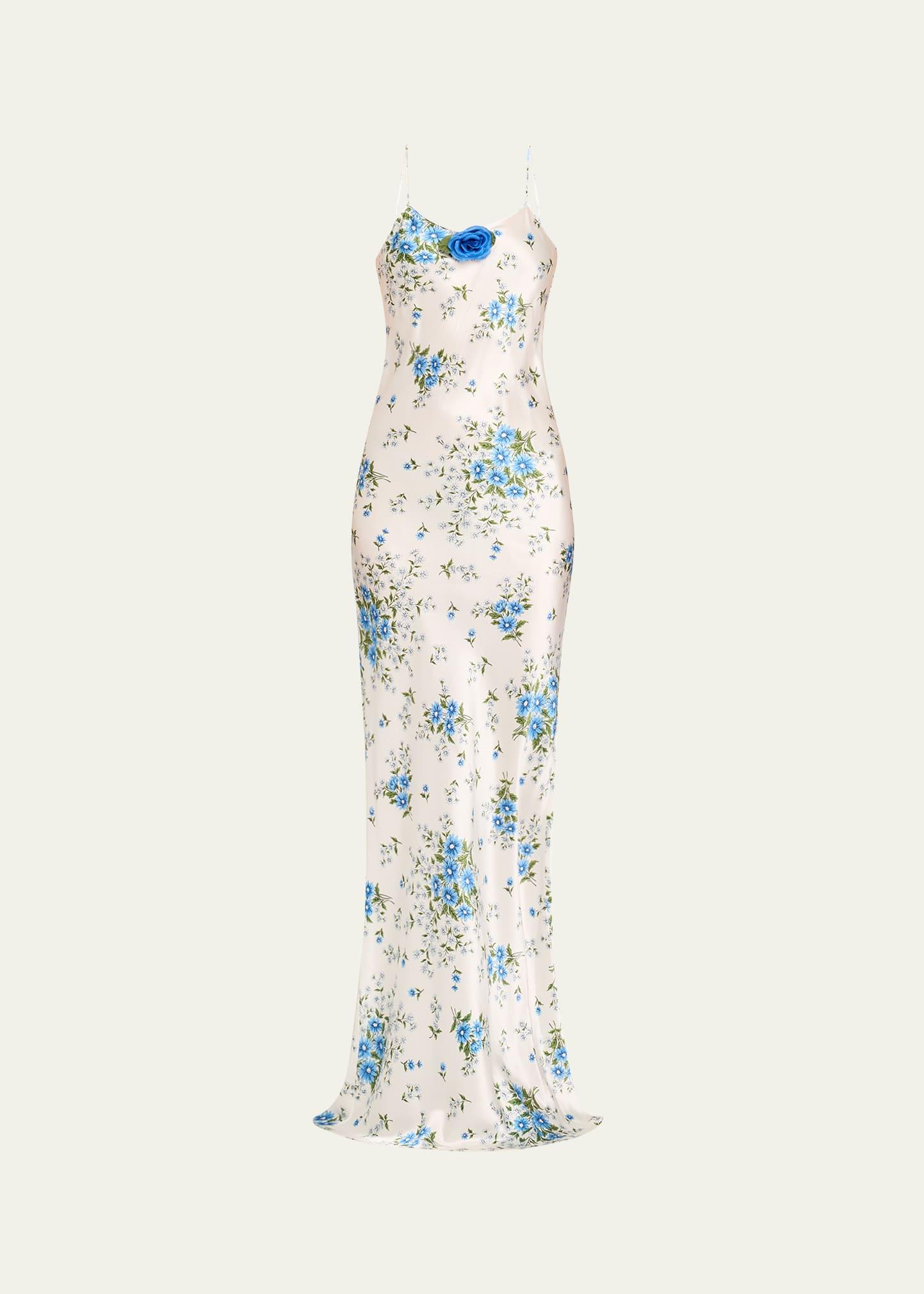 daisy bias silk slip with silk rosette