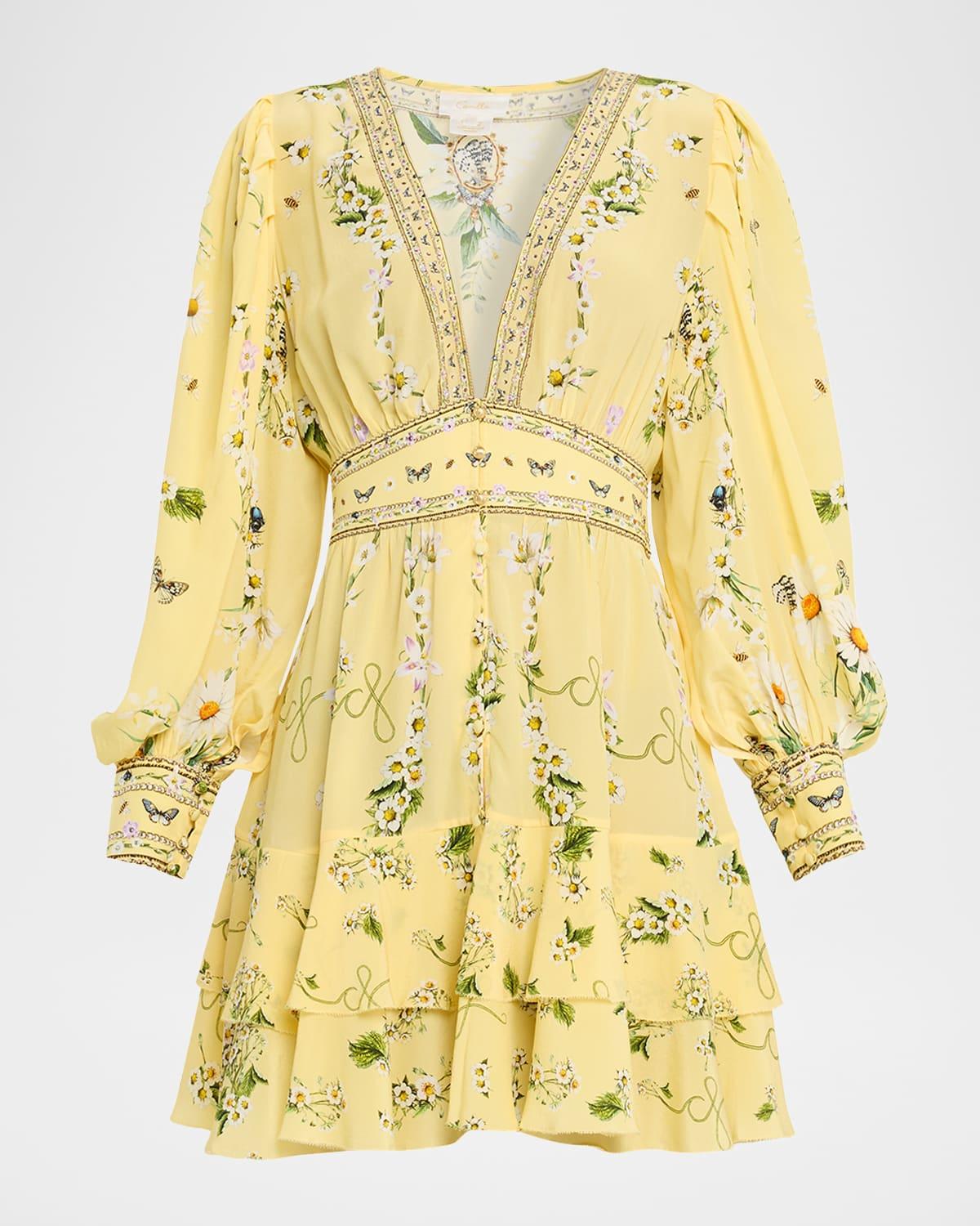 daisy chains button-front frill dress