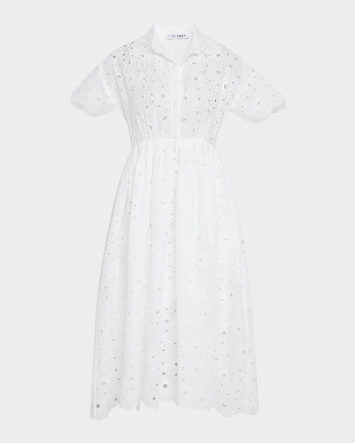 daisy eyelet short-sleeve midi shirtdress with camisole