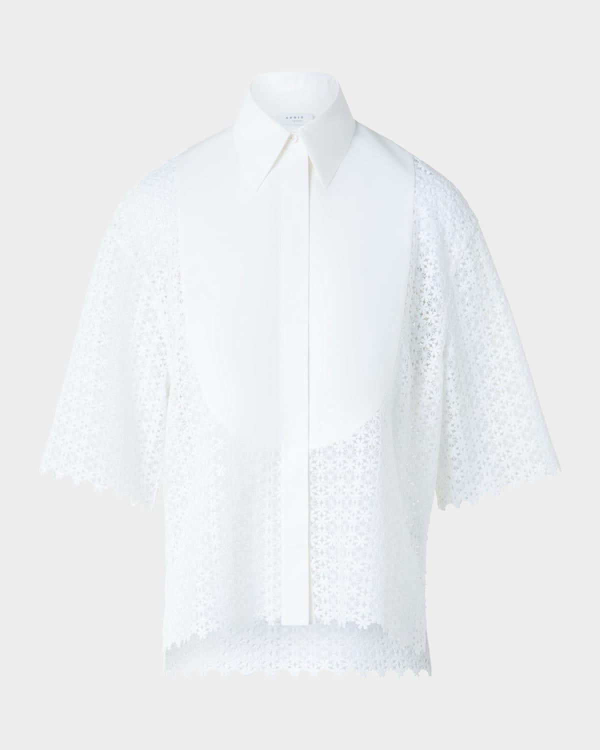 daisy guipure button-down plastron blouse