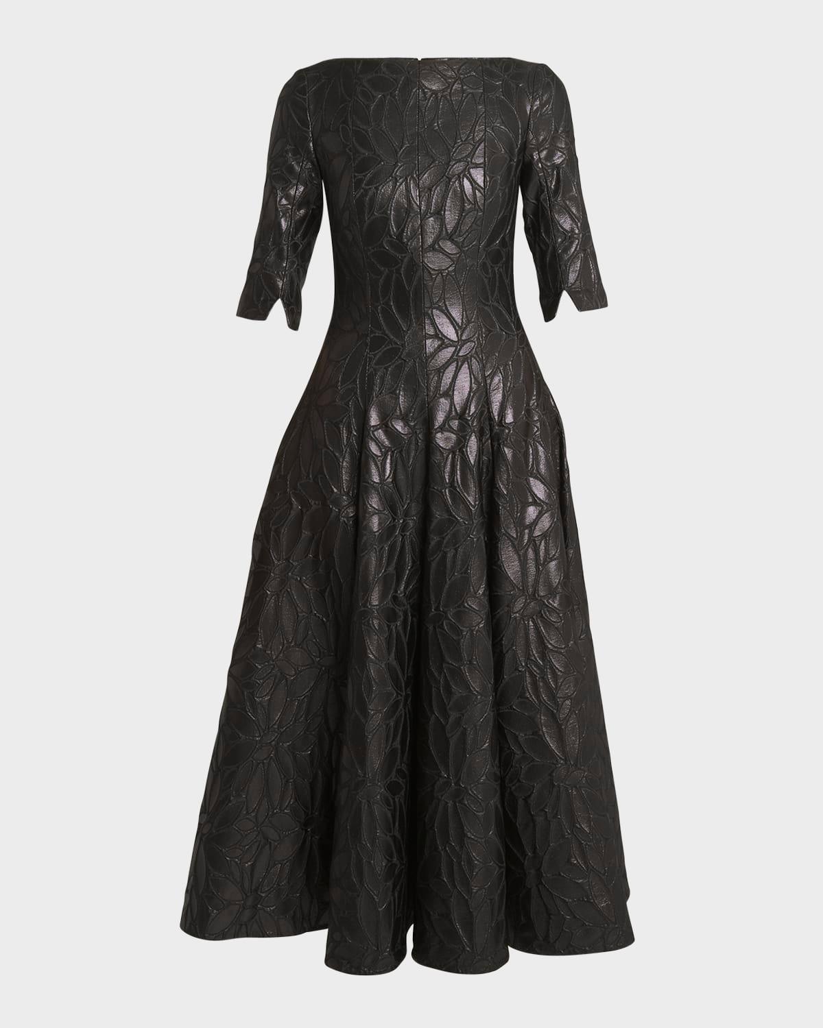 daisy jacquard fit-flare midi dress