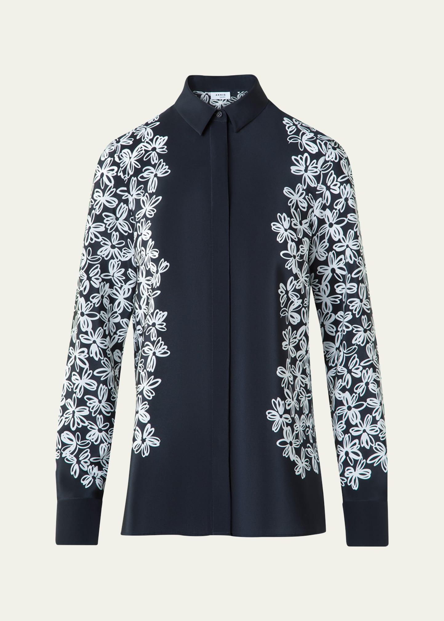 daisy print button down silk blouse