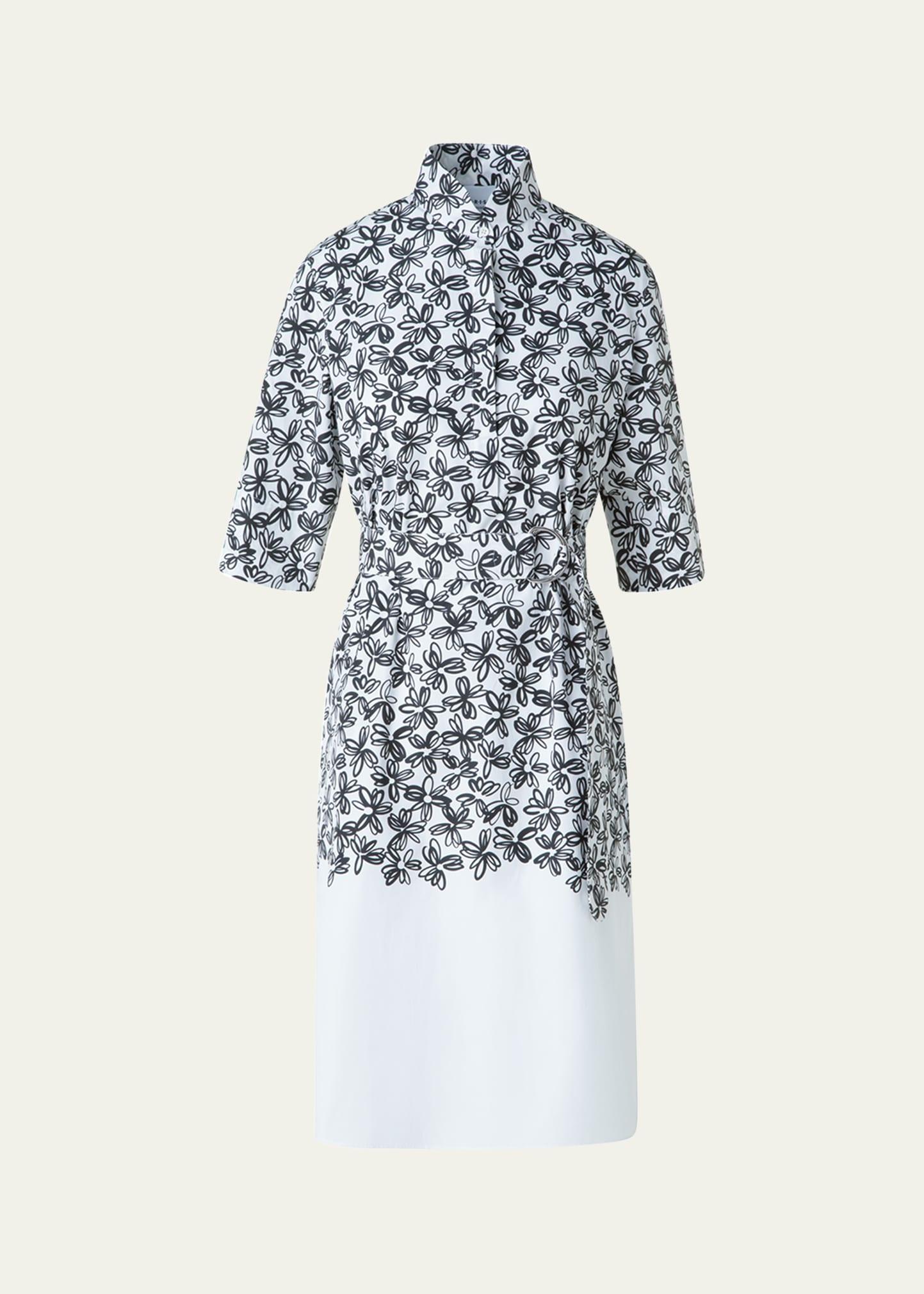 daisy-print cotton poplin belted shirtdress