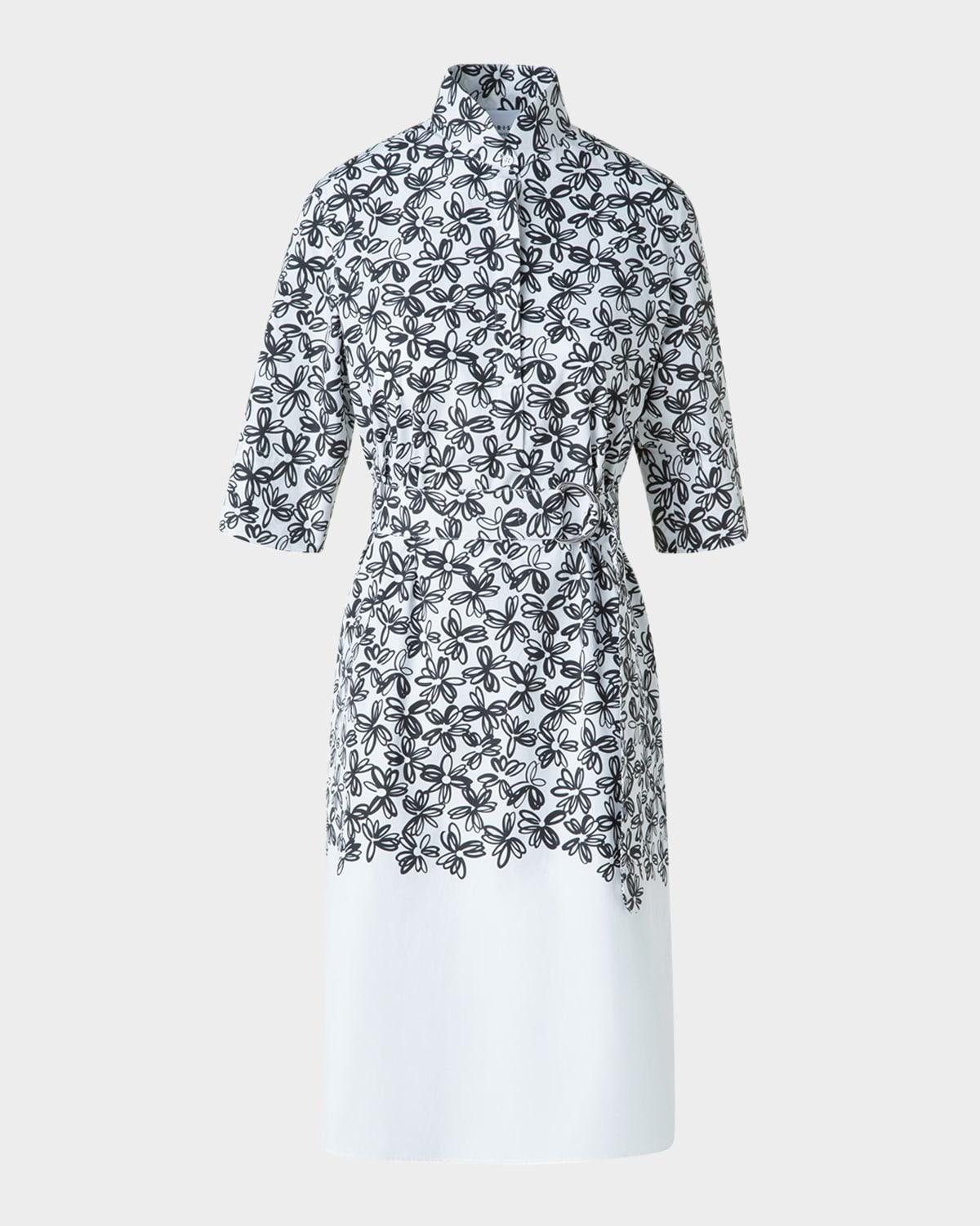 daisy-print cotton poplin belted shirtdress
