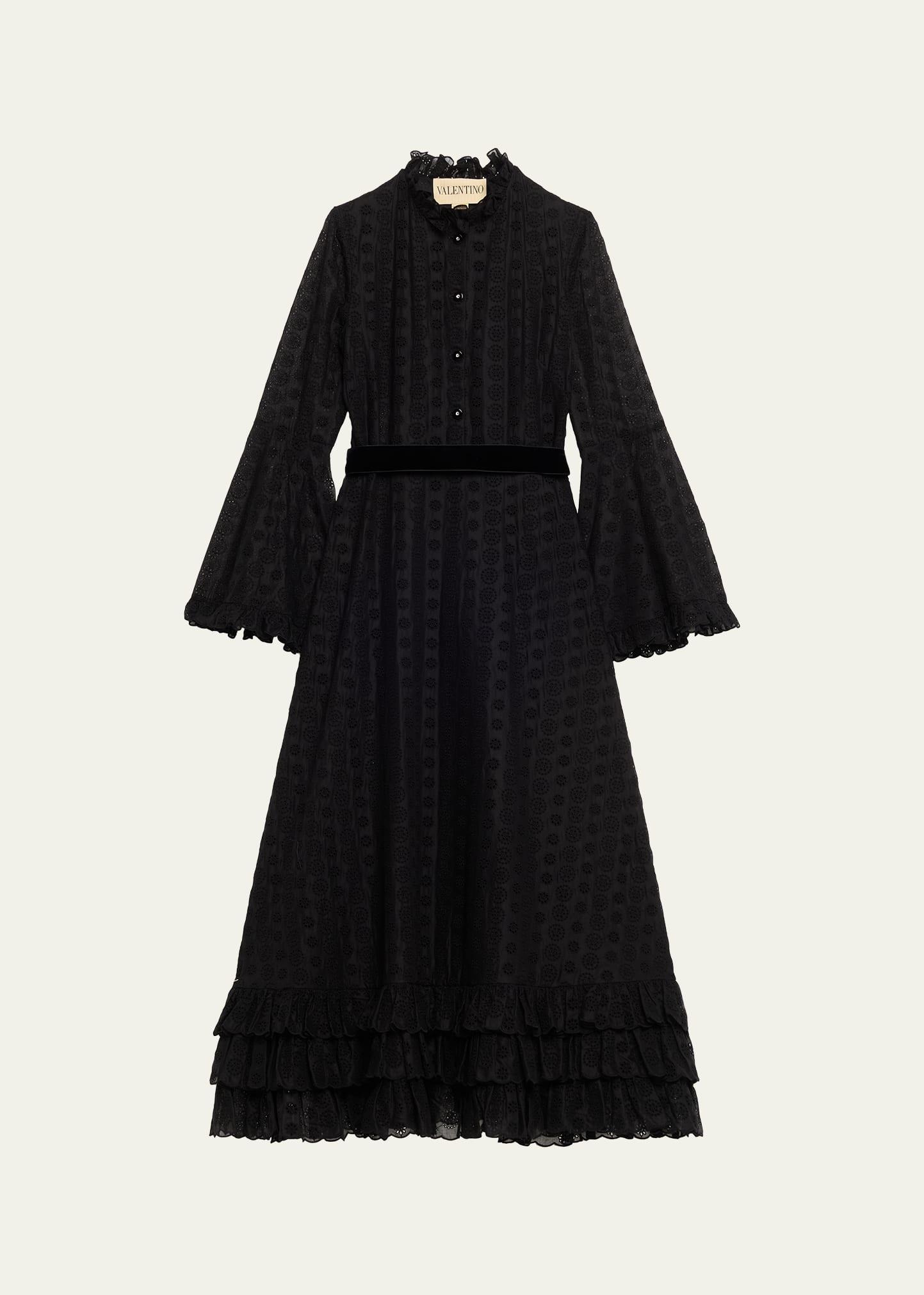 daisy sangallo ruffle trim belted midi dress