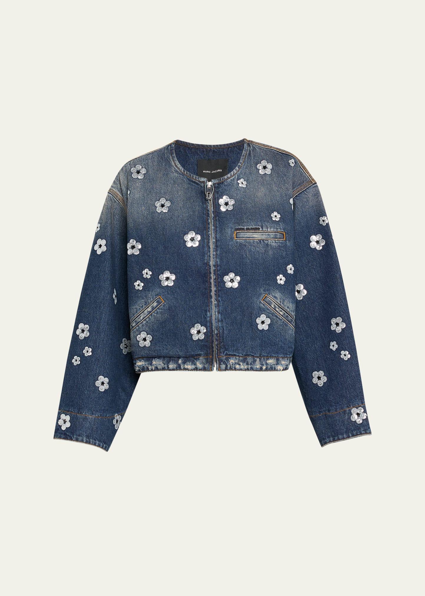 daisy sequined denim crop jacket