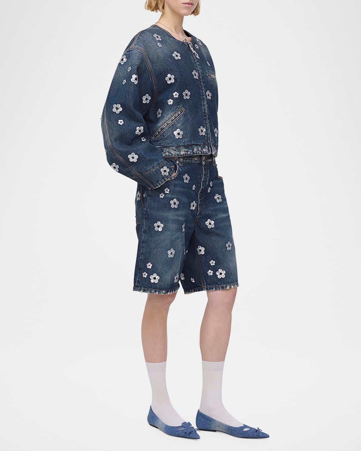 daisy sequined denim crop jacket