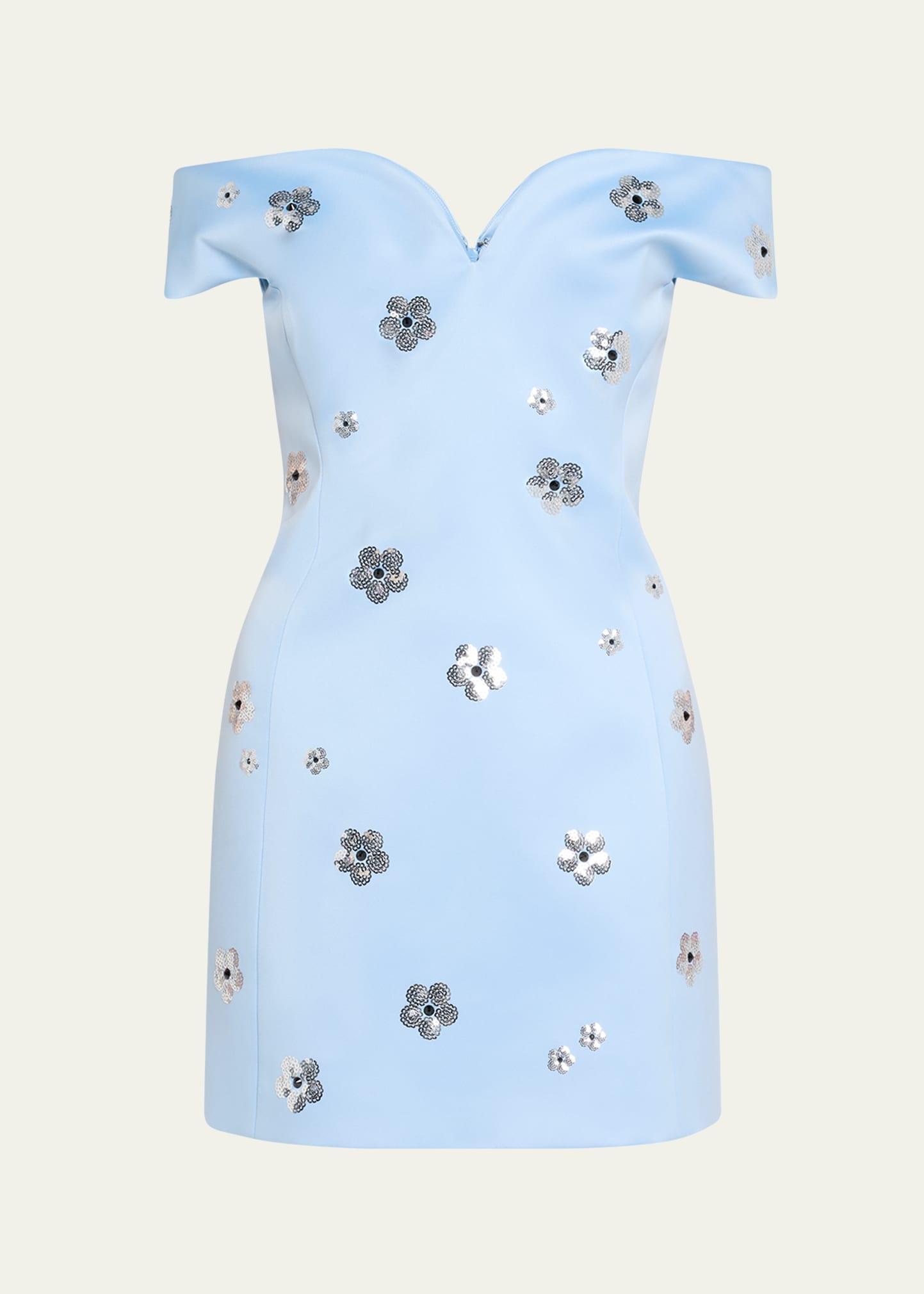 daisy sequined off-the-shoulder mini dress
