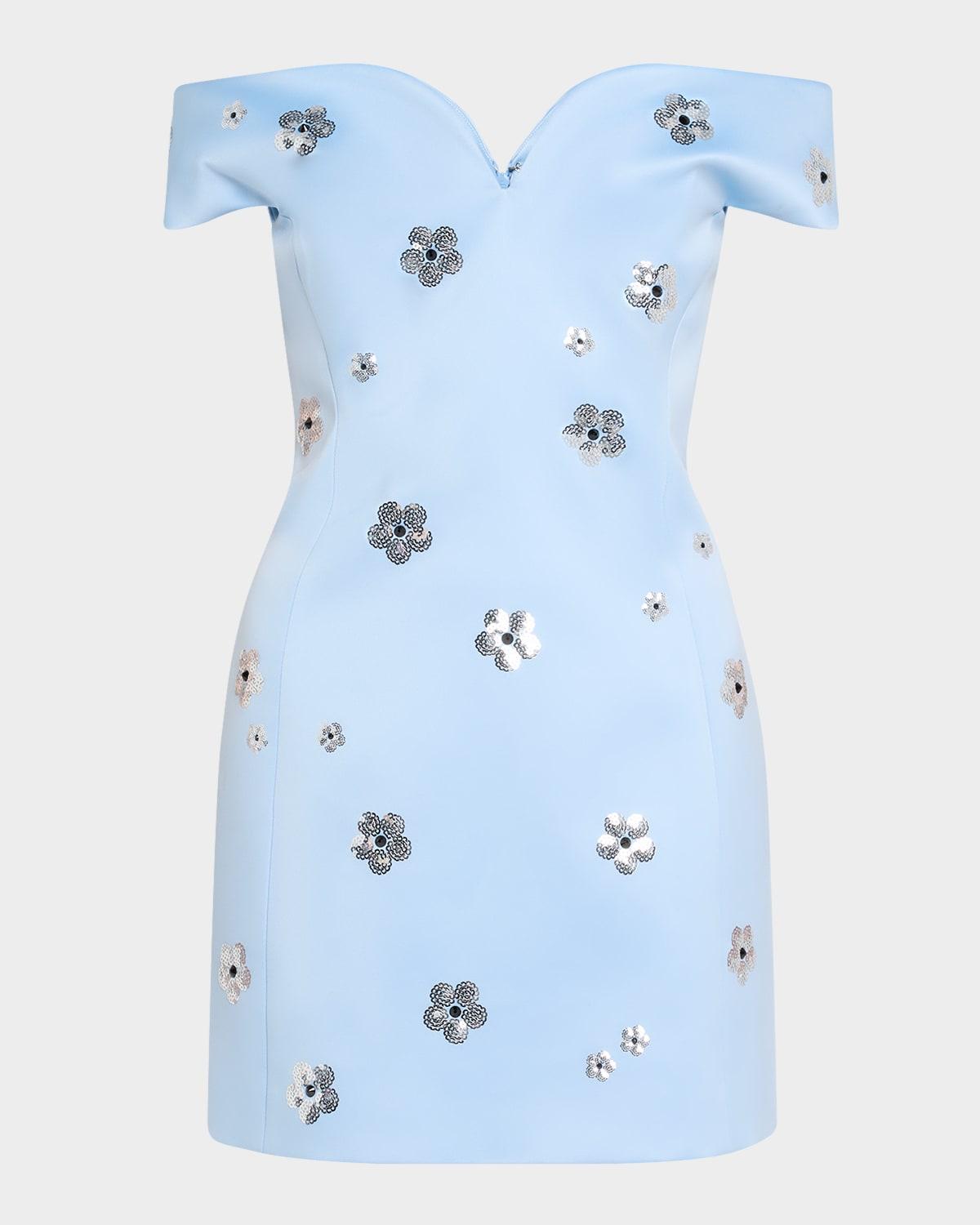 daisy sequined off-the-shoulder mini dress