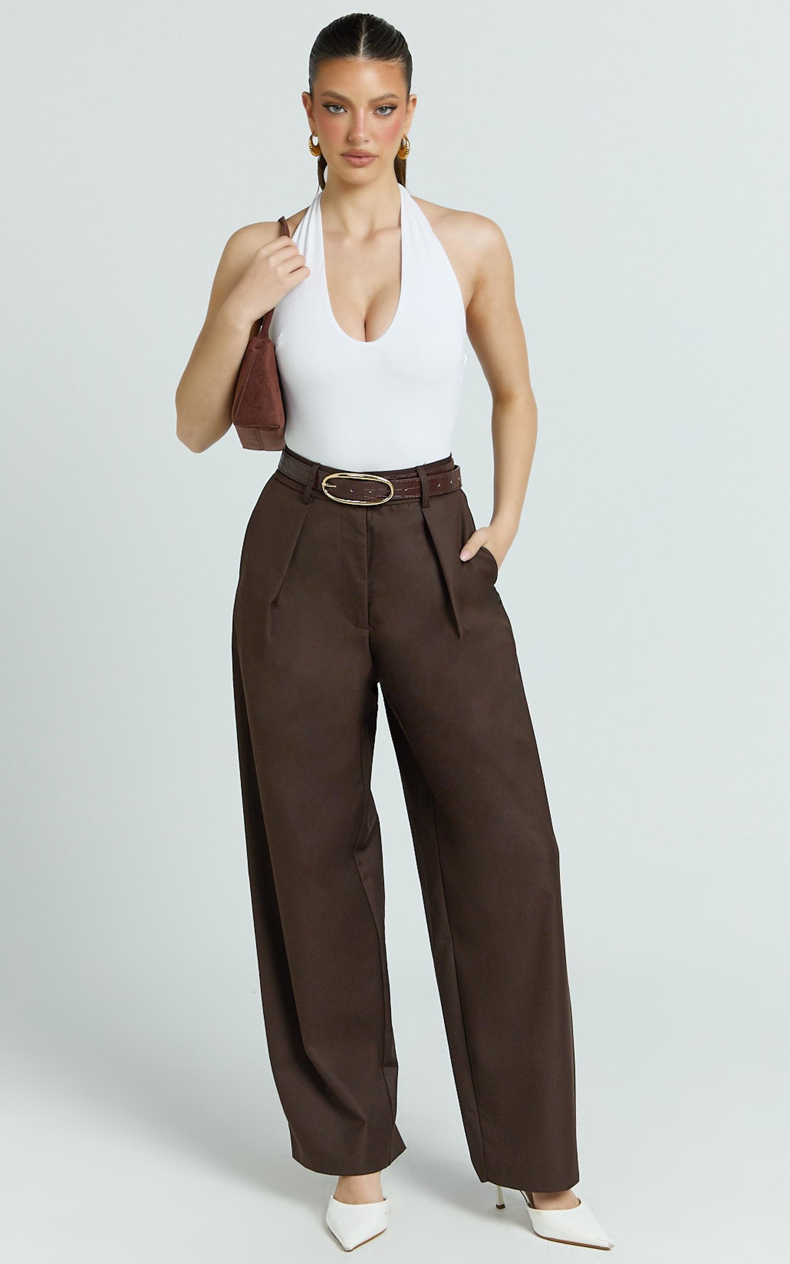 dale pants - barrel leg back patch pocket pants in chocolate