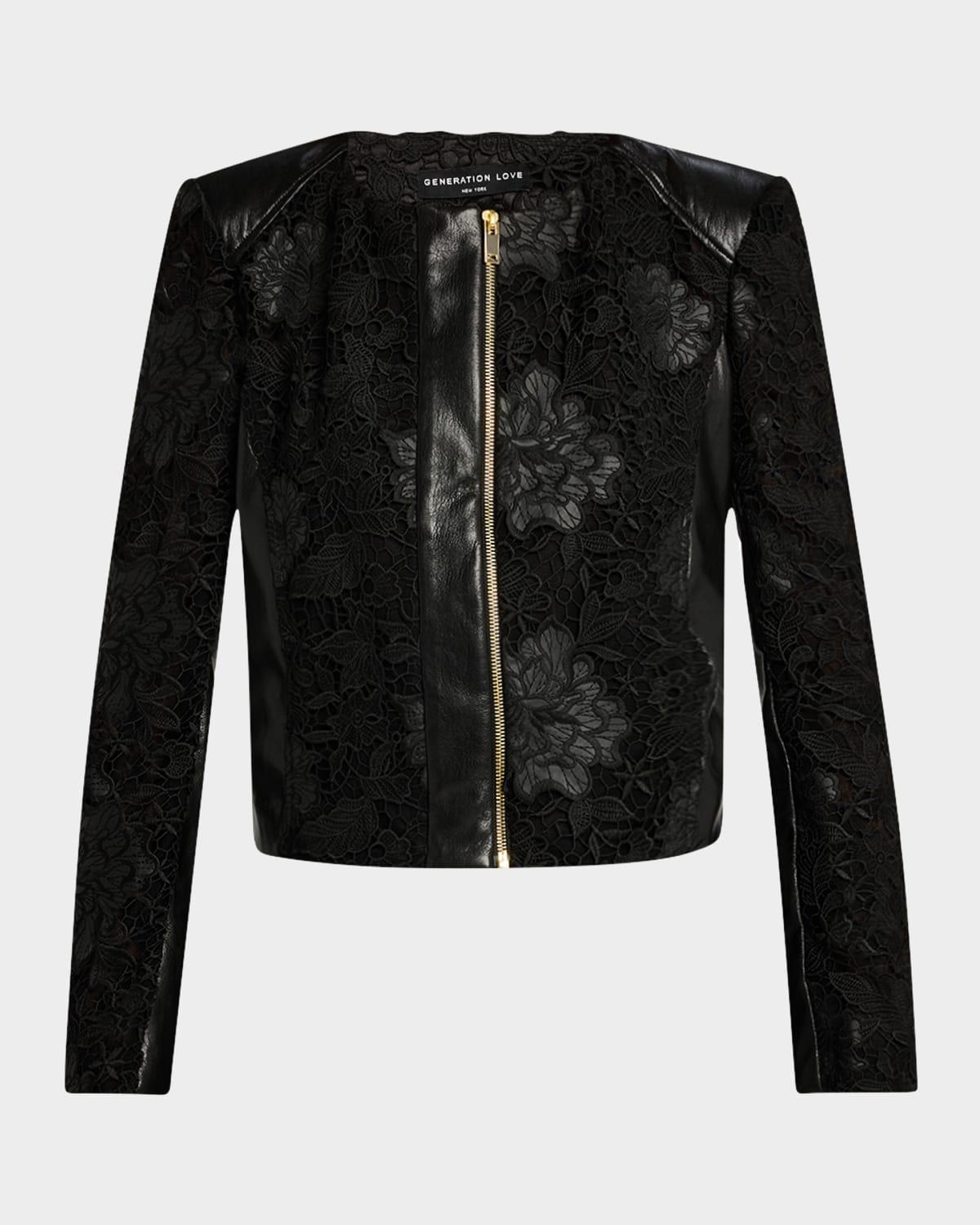 dalma vegan leather guipure combo jacket