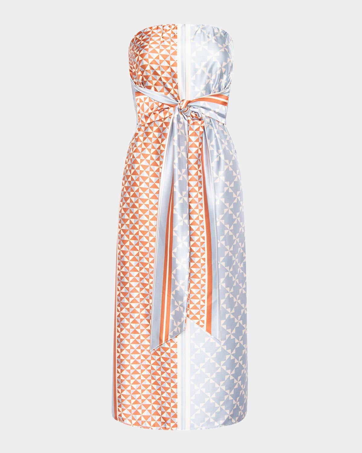 damalis strapless satin midi dress