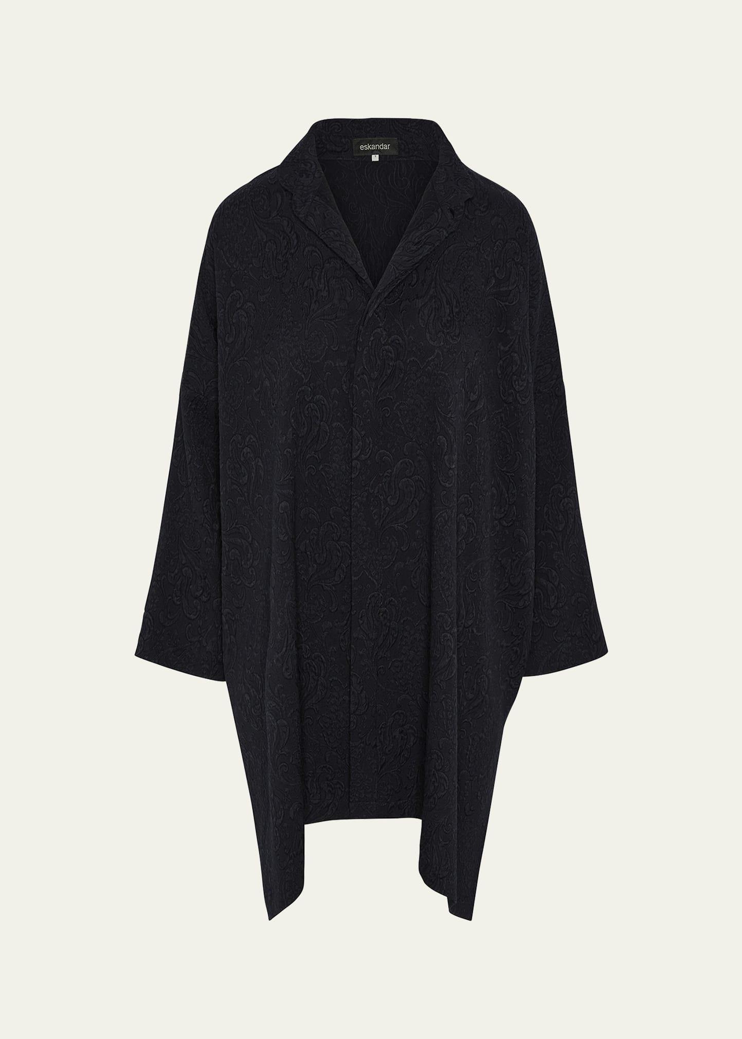 damask cloque wide longer-back double stand-collar shirt with slits (very long length)